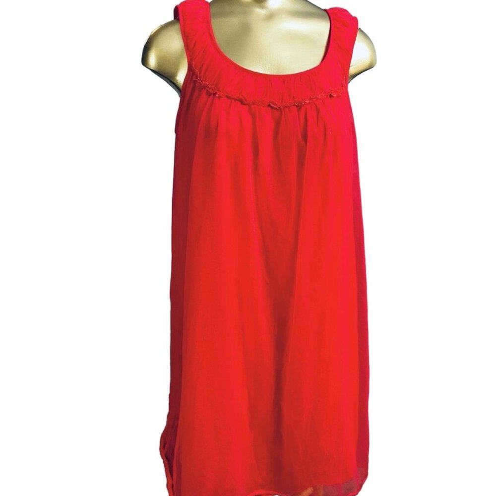 Vintage 50’s Gaymode Red Chiffon Ruffle Babydoll Nightie Slip Dress - Large- A15